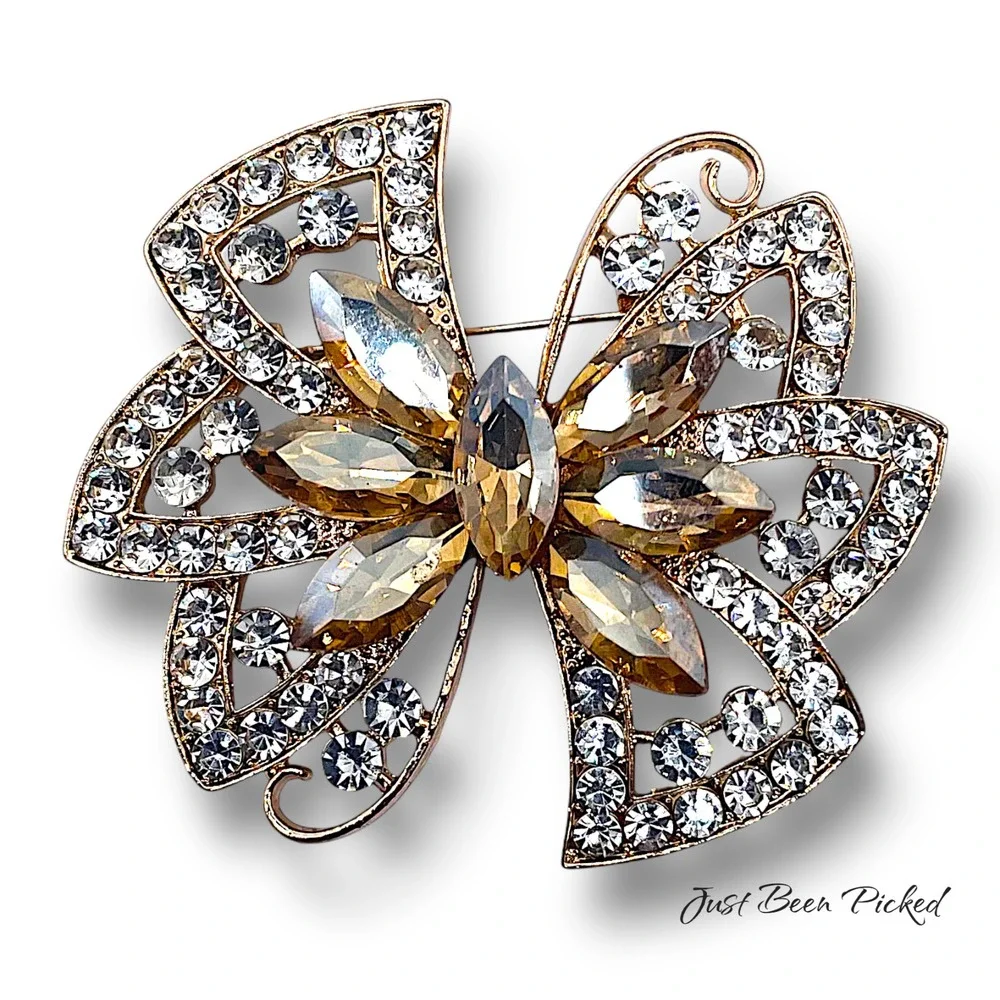 Champange Stone Rhinestone Brooch 2.5